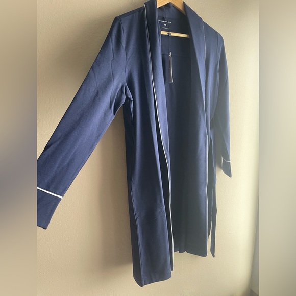New Universal Standard Rachele Lounge Robe Blue Piping Women Size 4XS - Picture 4 of 13